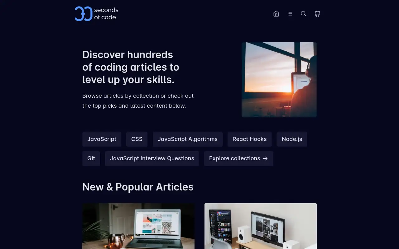 Screenshot of 30secondsofcode.org