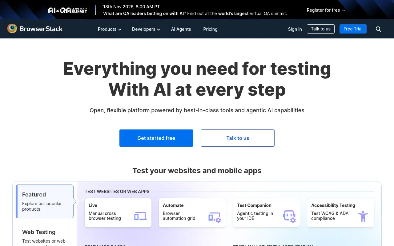 Screenshot of browserstack.com