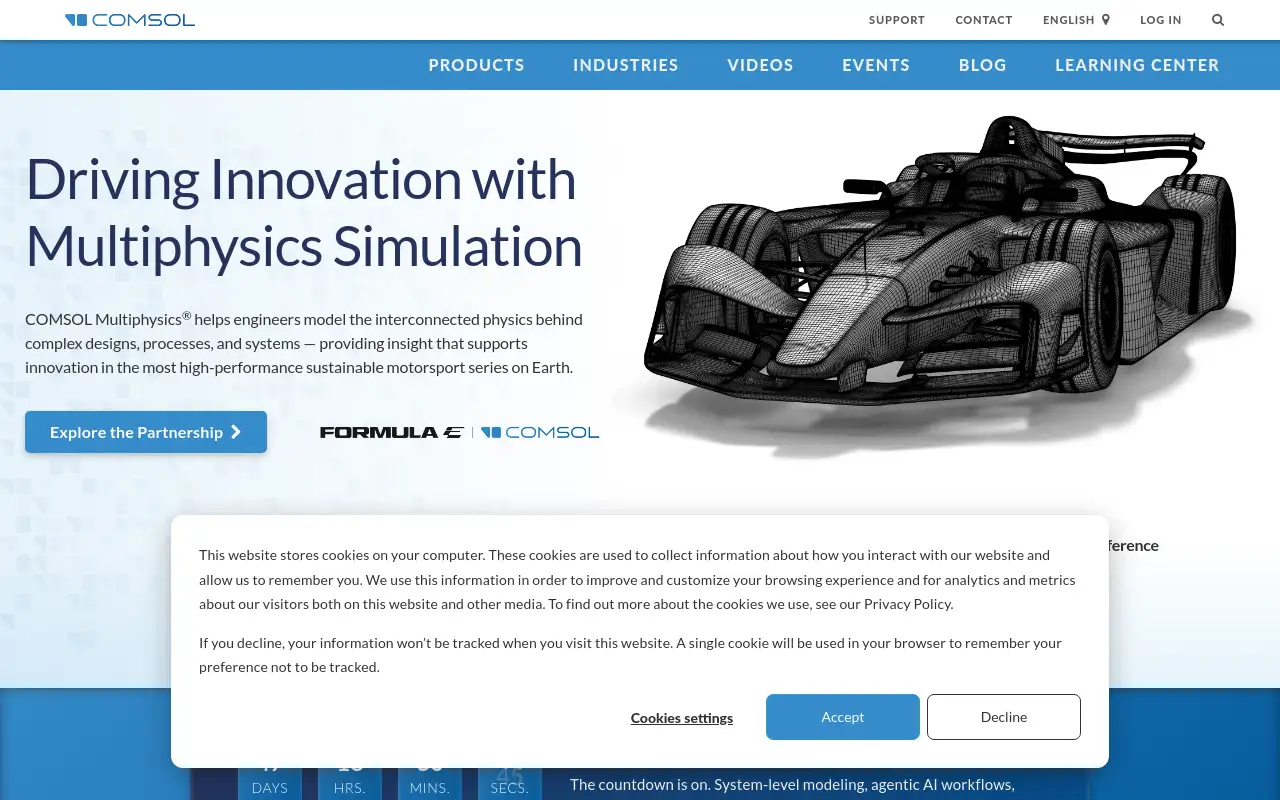 Screenshot of comsol.com