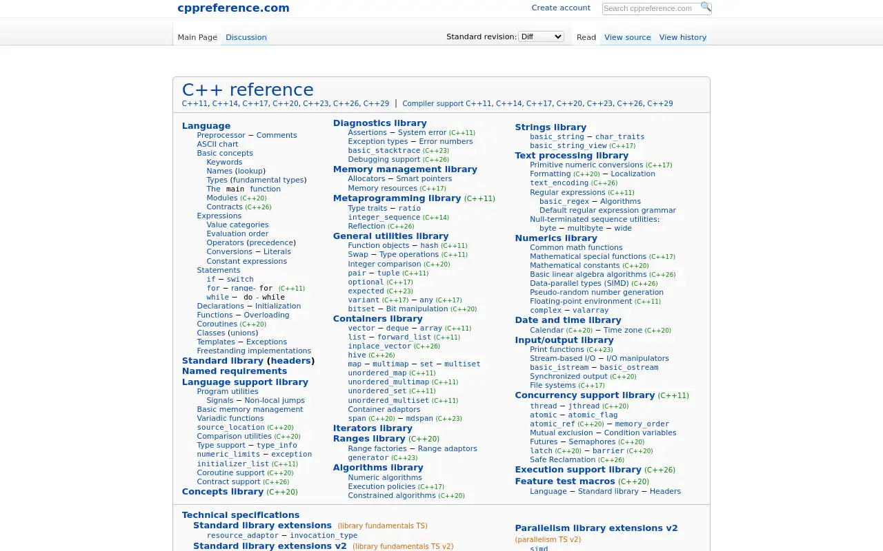 Screenshot of cppreference.com