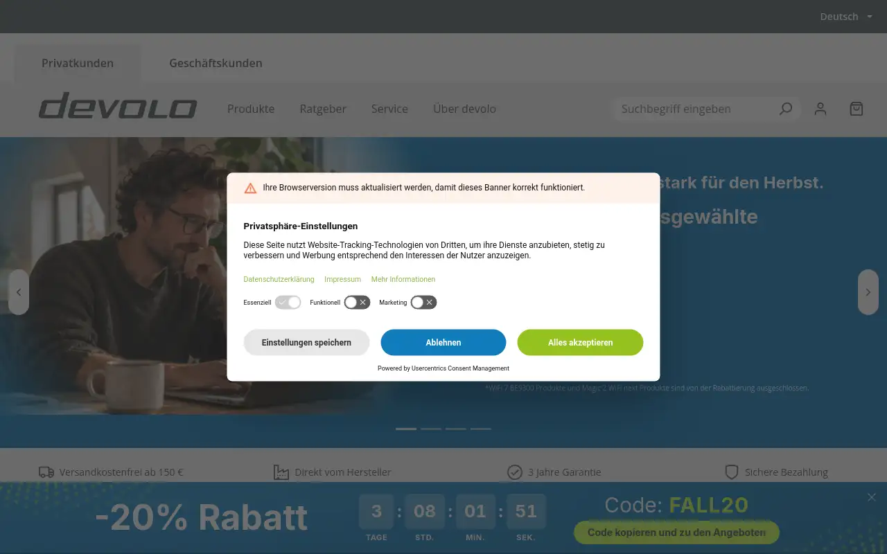 Screenshot of devolo.de