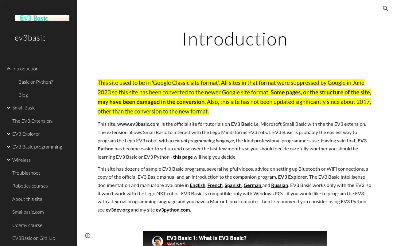 Screenshot of ev3basic.com