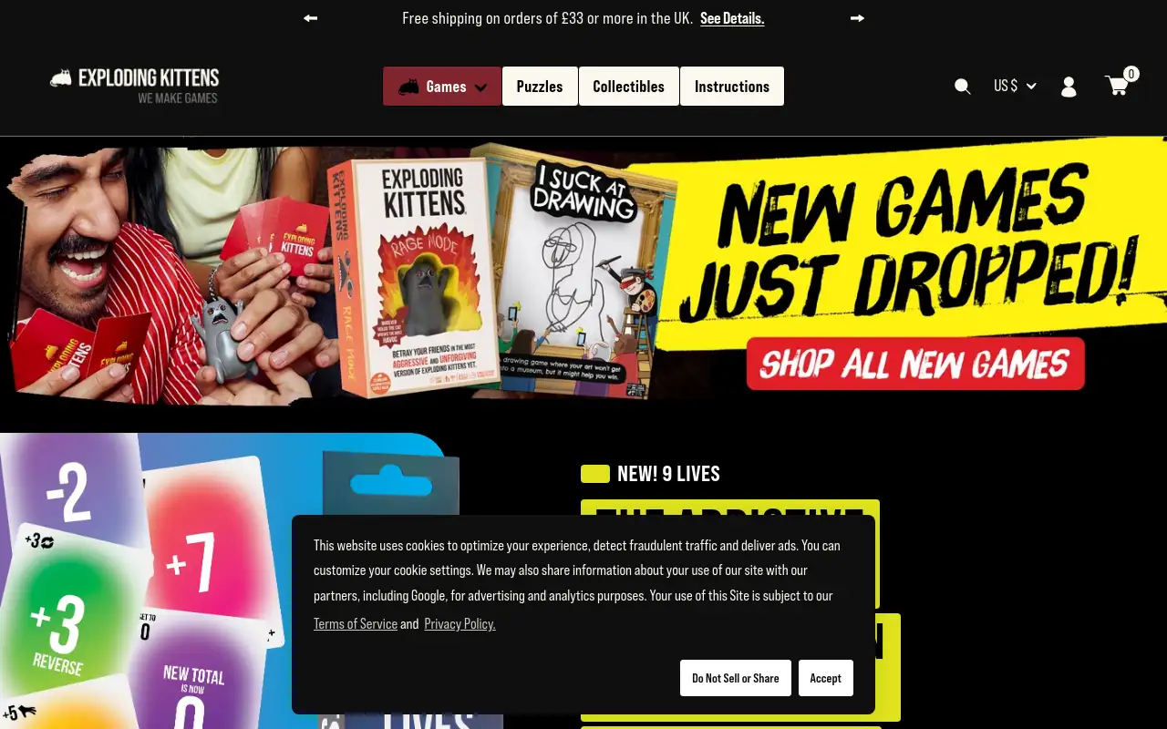 Screenshot of explodingkittens.com