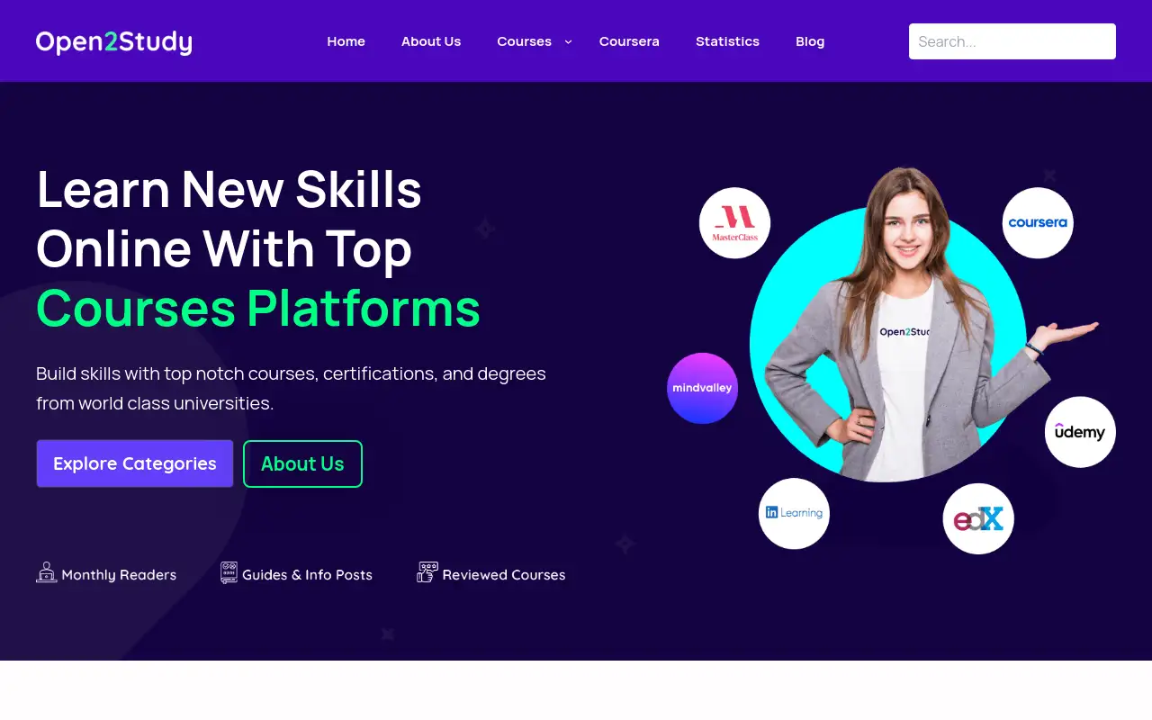 Screenshot of open2study.com