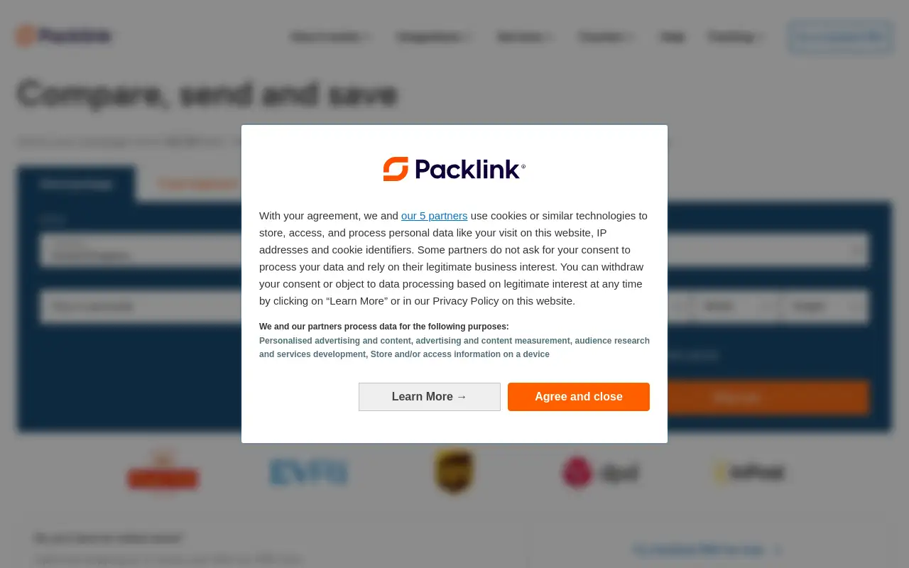 Screenshot of packlink.com