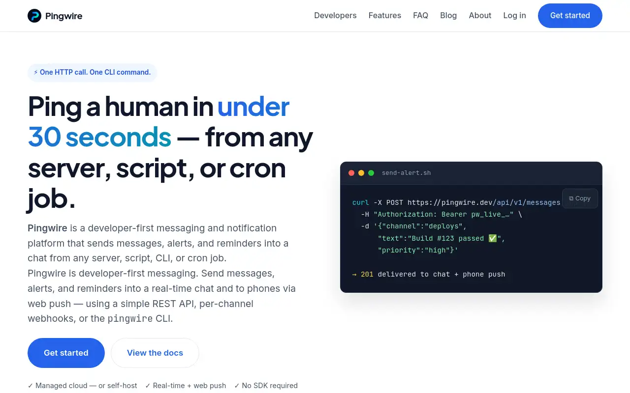 Screenshot of pingwire.dev