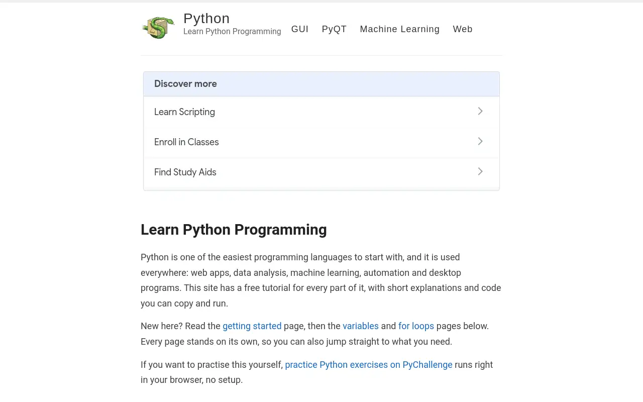 Screenshot of pythonprogramminglanguage.com