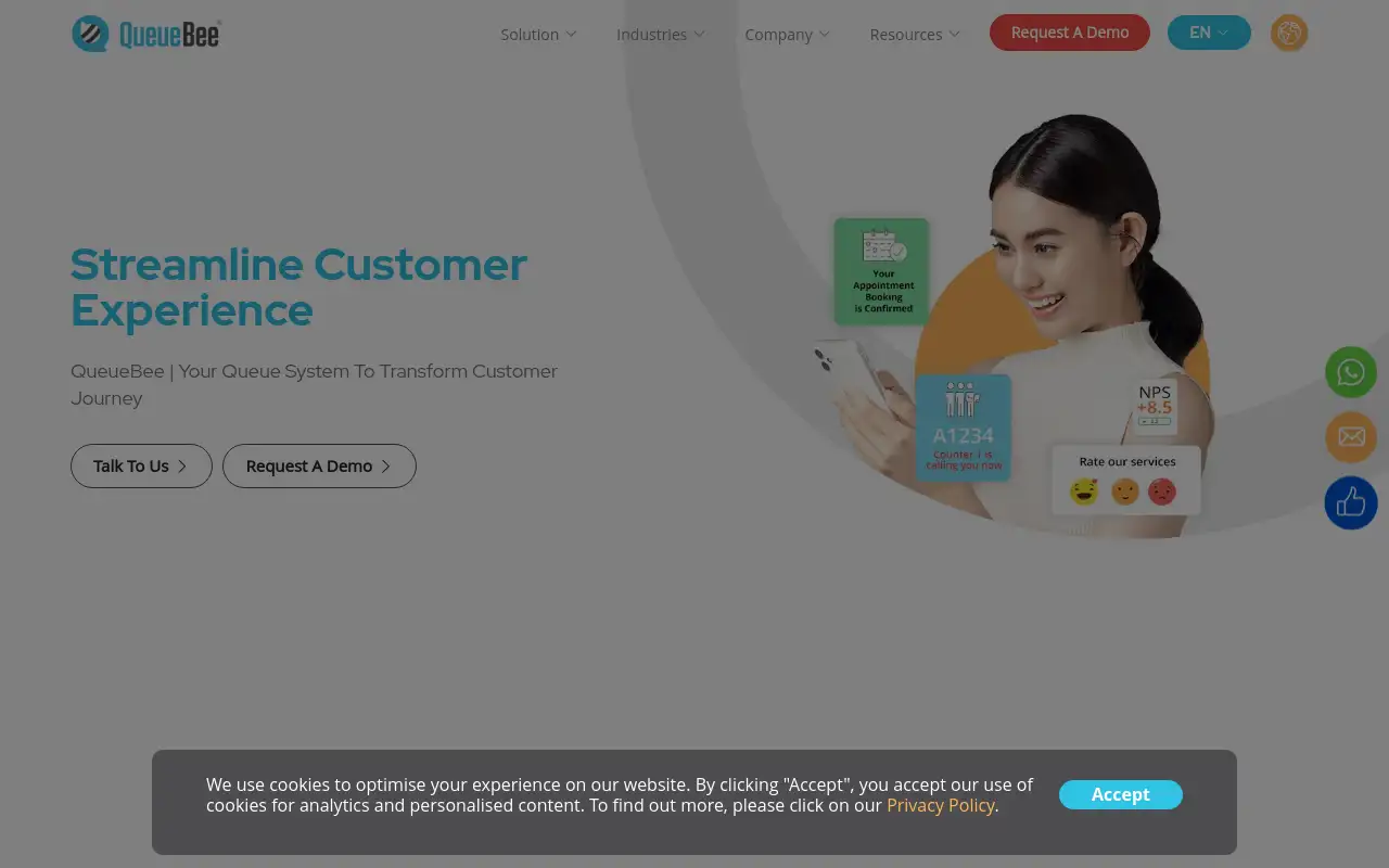 Screenshot of queuebeesolution.com