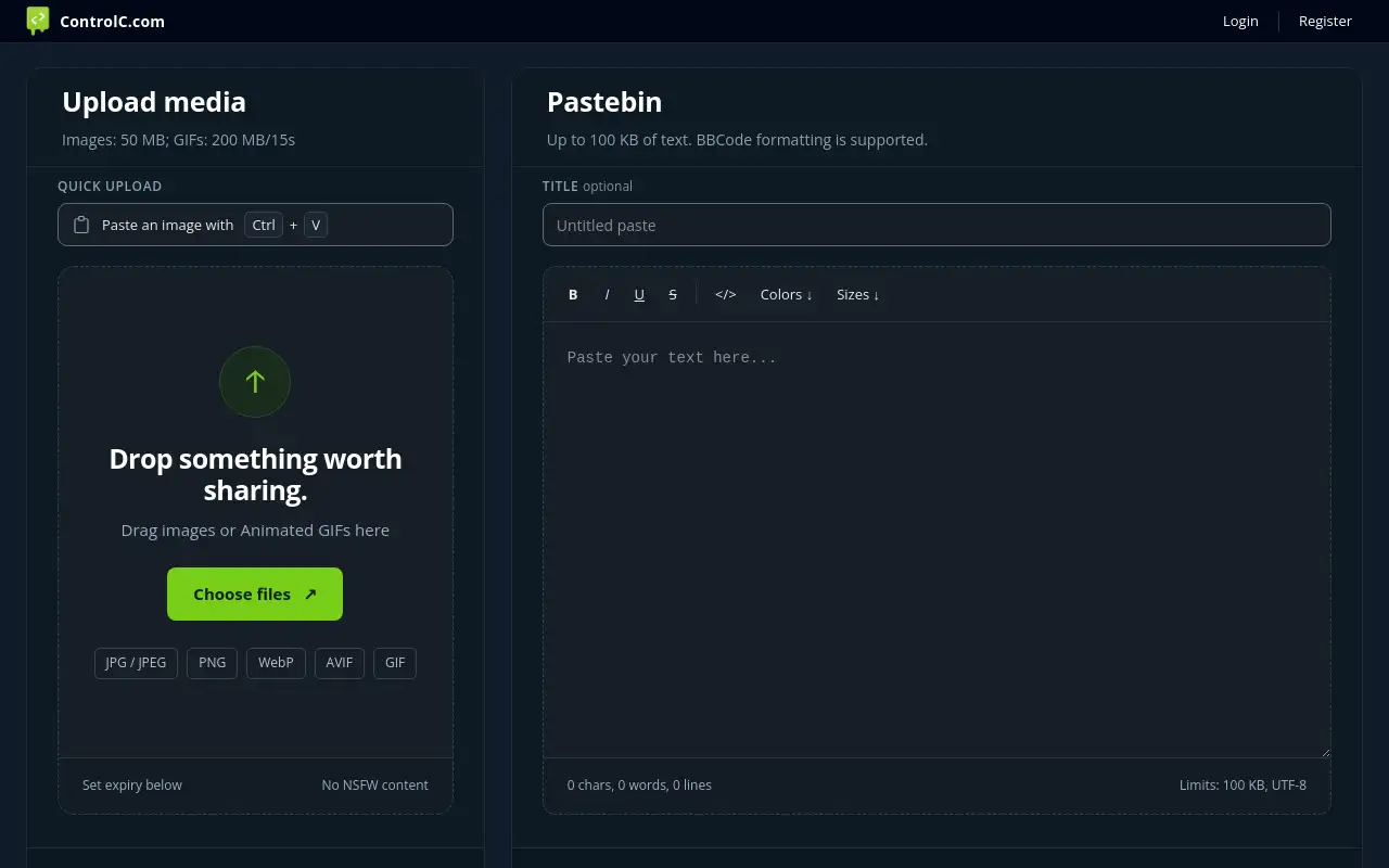 Screenshot of tinypaste.com