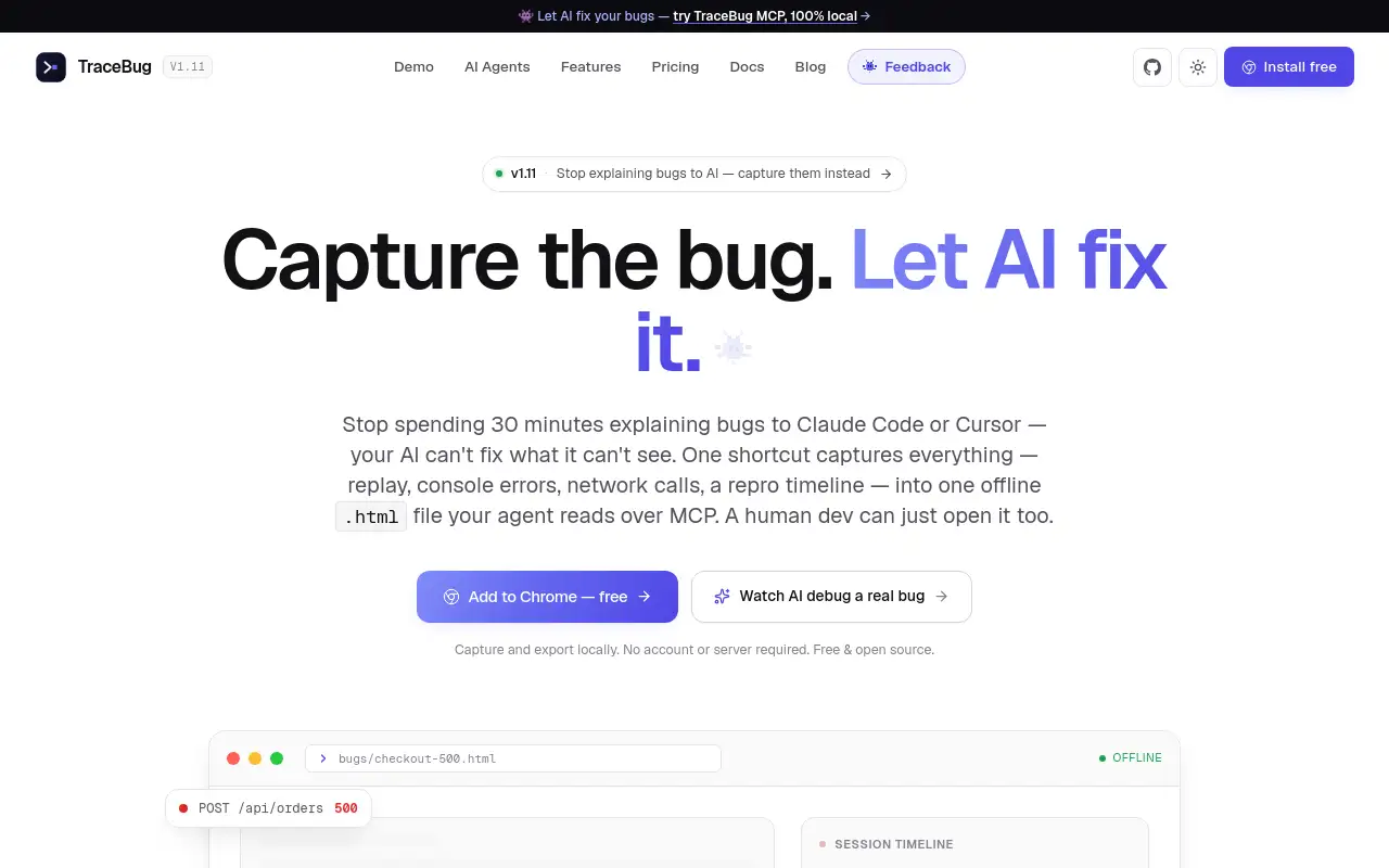 Screenshot of tracebug.dev